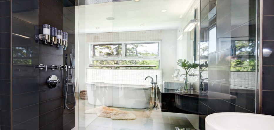 Dazzling-Glass-Water-Dispenser-method-Calgary-Contemporary-Bathroom-Innovative-Designs-with-dark-tile-dispensers-floating-vanity-free-standing-freestanding-tub-glass-glass-shower-eclosure-his