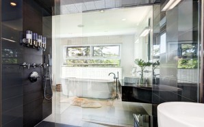 Dazzling-Glass-Water-Dispenser-method-Calgary-Contemporary-Bathroom-Innovative-Designs-with-dark-tile-dispensers-floating-vanity-free-standing-freestanding-tub-glass-glass-shower-eclosure-his